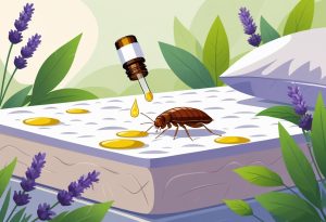 Un punaises de lit sur un matelas avec des gouttes d'huile essentielle